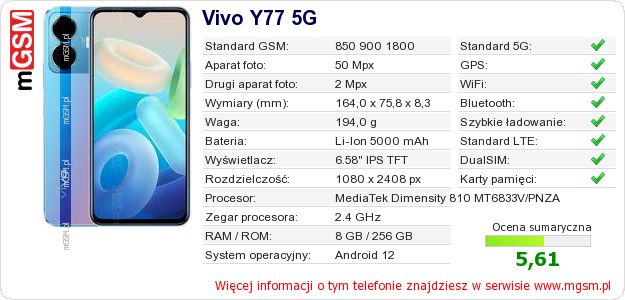 Dane telefonu Vivo Y77 5G