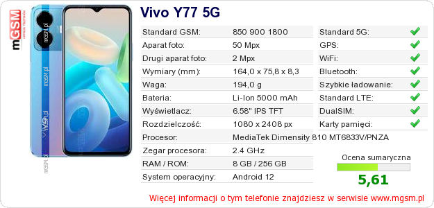 Dane telefonu Vivo Y77 5G