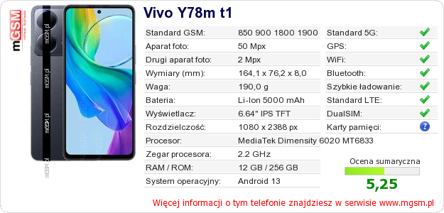 Dane telefonu Vivo Y78m t1