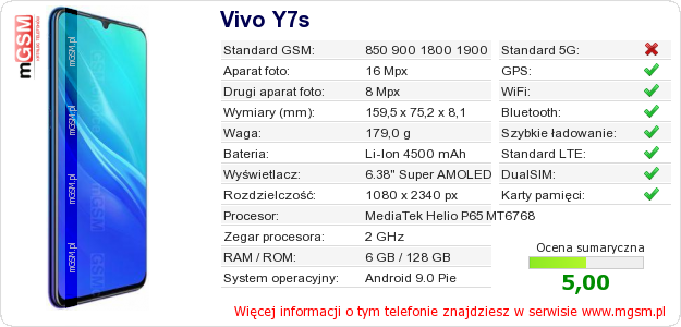 Dane telefonu Vivo Y7s