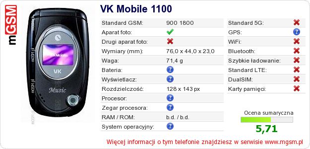 Dane telefonu VK Mobile 1100