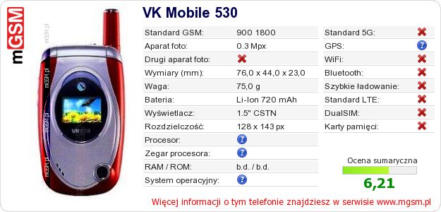 Dane telefonu VK Mobile 530