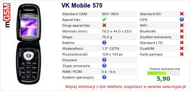 Dane telefonu VK Mobile 570