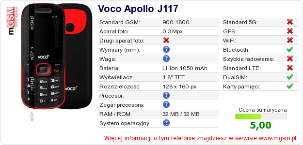 Dane telefonu Voco Apollo J117