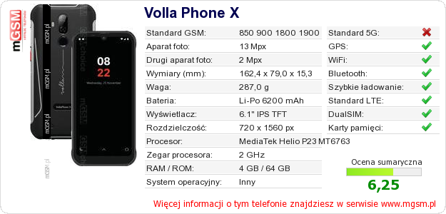 Dane telefonu Volla Phone X