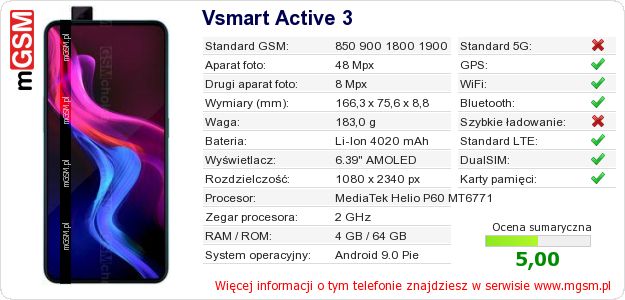 Dane telefonu Vsmart Active 3 Dane telefonu Vsmart Active 3
