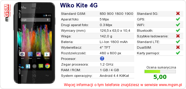 Dane telefonu Wiko Kite 4G