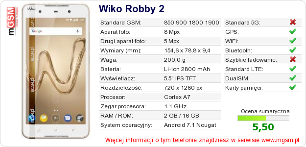 Dane telefonu Wiko Robby 2
