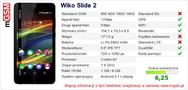 Dane telefonu Wiko Slide 2