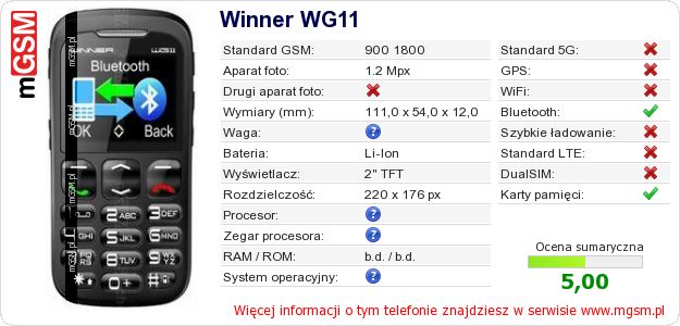 Dane telefonu Winner WG11