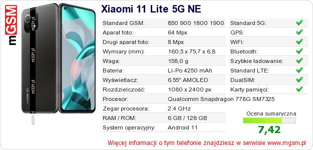 Dane telefonu Xiaomi 11 Lite 5G NE