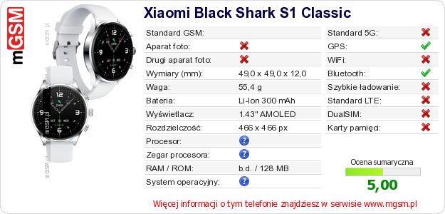 Dane telefonu Xiaomi Black Shark S1 Classic Dane telefonu Xiaomi Black Shark S1 Classic