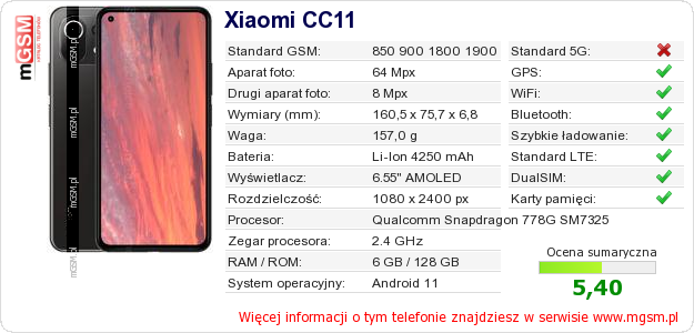 Dane telefonu Xiaomi CC11