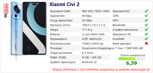 Dane telefonu Xiaomi Civi 2