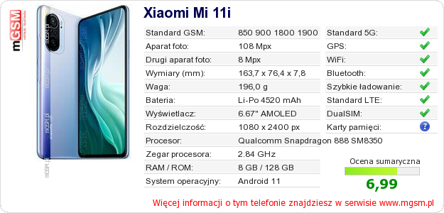 Dane telefonu Xiaomi Mi 11i