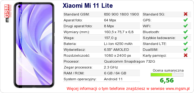 Dane telefonu Xiaomi Mi 11 Lite
