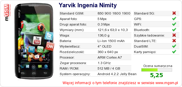 Dane telefonu Yarvik Ingenia Nimity Dane telefonu Yarvik Ingenia Nimity