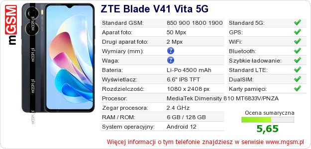 Dane telefonu ZTE Blade V41 Vita 5G