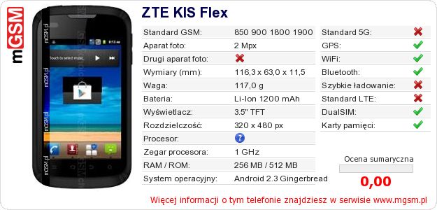 Dane telefonu ZTE KIS Flex
